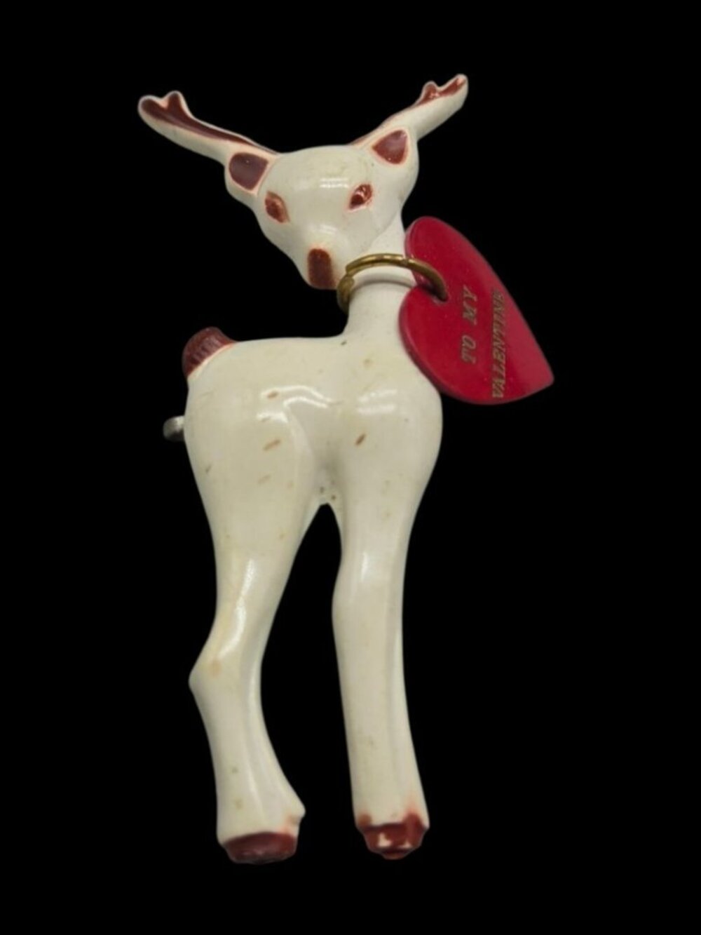 VTG 1950s Berkander Plastic Valentine Deer Brooch Pin Red Heart Kitsch Novelty - Picture 4 of 6
